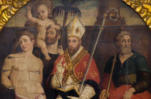 Lerici, Oratorio di San Rocco - I Santi Martino Vescovo, Sebastiano,Cristoforo e Rocco, Pittore ligure del XVI secolo