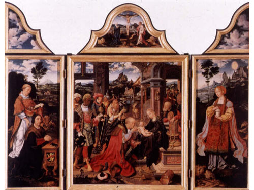 Chiesa di San Donato - Joos van Cleve, Adorazione dei Magi con Santo Stefano e Maria Maddalena
